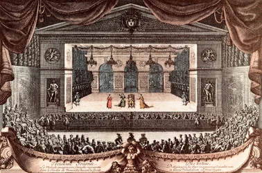 "Le malade imaginaire" de Jean Baptiste Poquelin dit Molière à Versailles (gravure en couleur)