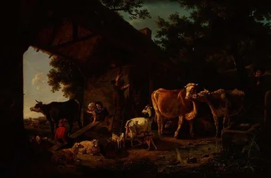 Animaux sortant de la grange