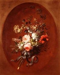 Bouquet de roses, coquelicots et autres fleurs