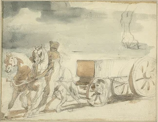 Chariot de munitions tiré par deux chevaux