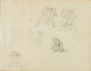 Sept croquis de paires de boxeurs ou de lutteurs