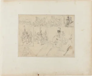 Feuille de croquis : Batailles de cavalerie et soldats à cheval