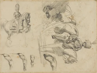 Croquis de chevaux, de soldats et de sabots