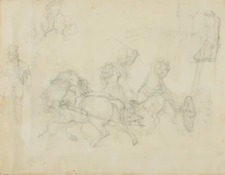 La diligence tirée par cinq chevaux et autres croquis