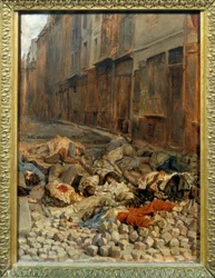 Révolution de 1848 : « La barricade rue de la Mortellerie en juin 1848 ou souvenir de guerre civile », 1848, 0,29 x 0,22 m, Paris, musée du Louvre