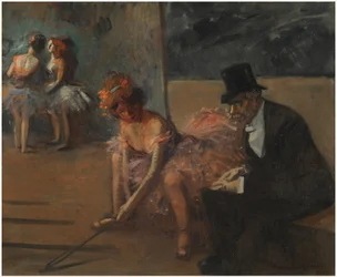 Danseuse avec un admirateur derrière la scène
