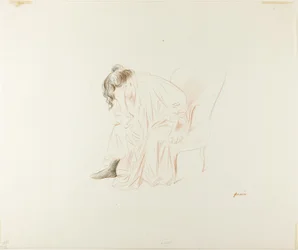 Femme assise, tête dans la main droite