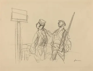 Deux soldats regardant une affiche, probablement 1918