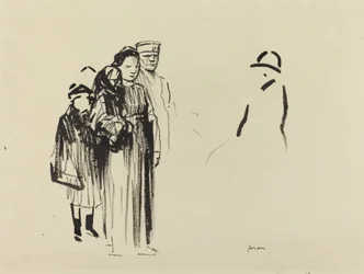Femme et deux enfants avec des soldats allemands