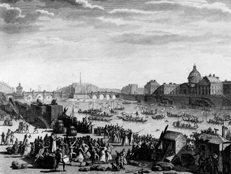 Révolution française : Fête exécutée en mémoire de la fédération : jeu sur la Seine à Paris le 18 juillet