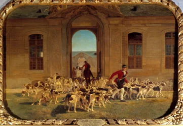 La meute quittant les grandes écuries de Chantilly