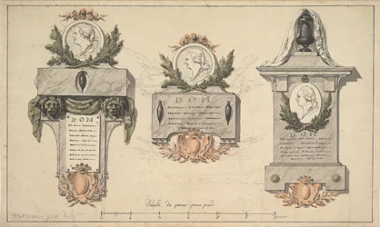 Trois dessins pour un monument funéraire ou une épitaphe, vers 1770-90