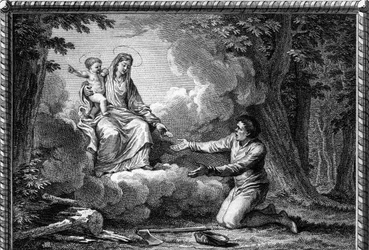 Trêve de Dieu sous Henri Ier en 1004 : La Vierge apparaissant au Charpentier, près du Puy-en-Velay (Haute-Loire), lui donne une médaille et lui ordonne de travailler pour la paix : c