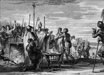 Ordalies ou "les jugements de Dieu", 877 : les représentants de Louis de Germanie, venus réclamer à Louis II le Bègue la moitié du royaume de Lorraine, acceptent de se soumettre aux épreuves du fer chaud, de l