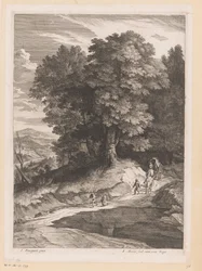 Paysage avec voyageurs et une charrette sur un chemin (Paysages avec grands arbres)