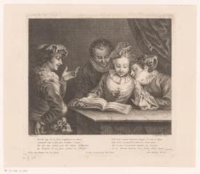 Jeune femme chantant et trois jeunes hommes à une table (Oeuvre d