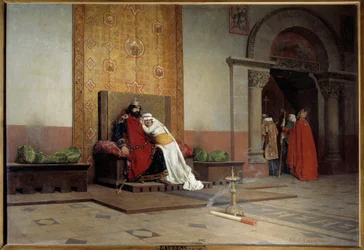 Excommunication de Robert II le Pieux en 998. Le roi de France, fils de Hugues Capet, tombe amoureux et épouse sa cousine Berthe de Bourgogne malgré la désapprobation du pape Grégoire V, qui l