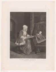 Intérieur avec femme dessinant