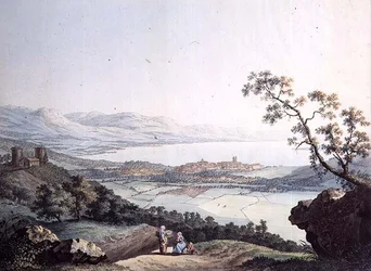 Vue de Genève depuis Saconex en Savoie, gravée par Jean Philippe Linck II (1770-1812) et Jacob Philippe Hackert (1737-1807)