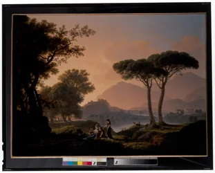 Matin et Soir : Un paysage classique avec des bergers et des nymphes près d