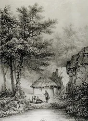 Cabane de Jean-Jacques Rousseau (1712-78) à Ermenonville, 1842