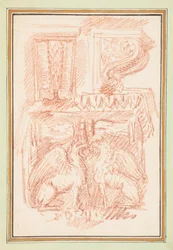 Dessin relié, consoles et chapiteau de colonne avec aigles, dans Dessins d