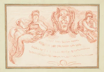 Détail du plafond avec deux figures assises et un écusson