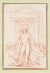 Porte avec figure nue et créatures ailées