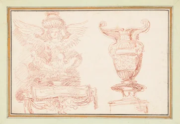 Détail ornemental avec figure ailée et vase