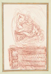 Deux figures masculines et un motif décoratif