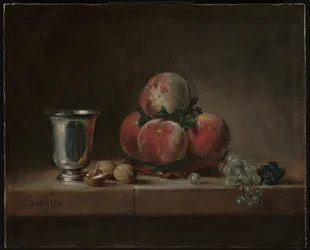 Nature morte aux pêches, à un gobelet d