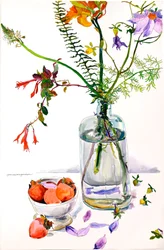 Étude florale avec grenades (aquarelle et encre sur papier)