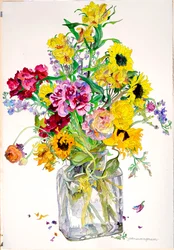 Tournesols, Godetia, Alstroemères, Renoncules