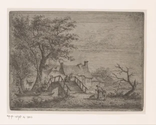 Paysage avec un pont en bois sur une rivière
