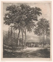 Paysage avec charrette tirée par des chevaux