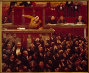 Le député socialiste Jean Jaurès (1859-1914) à la tribune de la Chambre des députés. Peinture de Jean Veber (1868-1928), 1903. Paris, musée Carnavalet