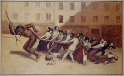 Les Parisiens tirant le diable par la queue, ca. 1920