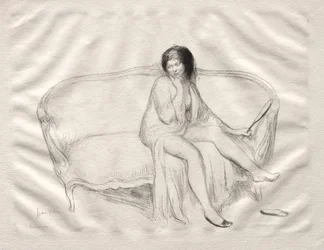 Femme nue assise sur un canapé