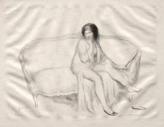 Femme nue assise sur un sofa