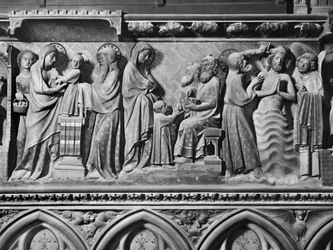Cathédrale, intérieur, jubé, Présentation de Jésus au Temple, Jésus parmi les docteurs, Baptême du Christ
