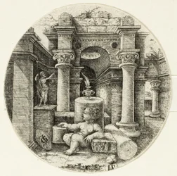 Enfant nu assis