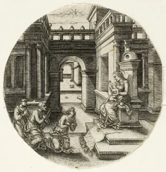 La Vierge assise sur un autel