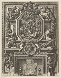 Cheminée avec une bacchanale au-dessus du manteau de 