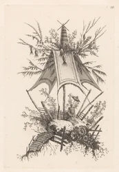 Homme avec parasol sous tente