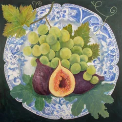 Figues et raisins sur une assiette, 2018 (acrylique sur toile)