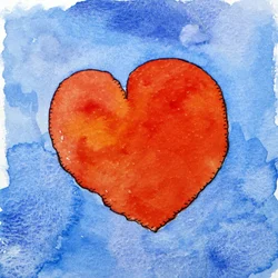 Coeur rouge sur fond bleu, 2011 (aquarelle)