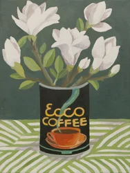 Magnolia blanc dans une vieille boîte à café (acrylique)
