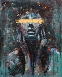 Portrait aux yeux bandés dorés