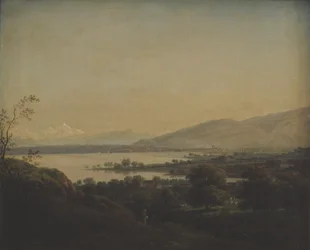 Vue sur le lac Léman vers le Mont Blanc et Genève