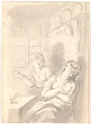 Une cuisinière endormie et un garçon voleur, lumière artificielle